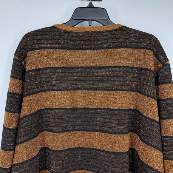 Alfred Dunner Cardigan Top Metallic Stripe Brown 3/4 Sleeve 2-n-1 - Picture 10 of 11